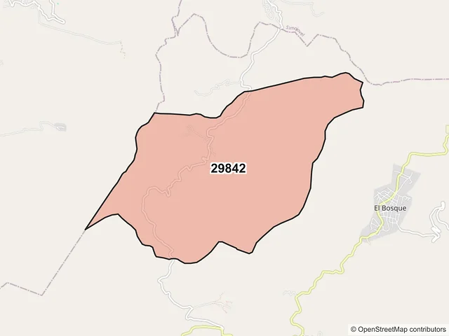 Mapa del código postal 29842, El Bosque, Chiapas