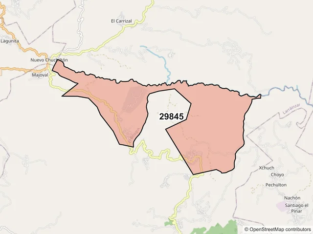 Mapa del código postal 29845, El Bosque, Chiapas