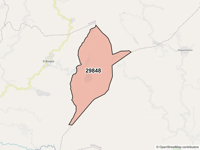 Mapa del código postal 29848, El Bosque, Chiapas
