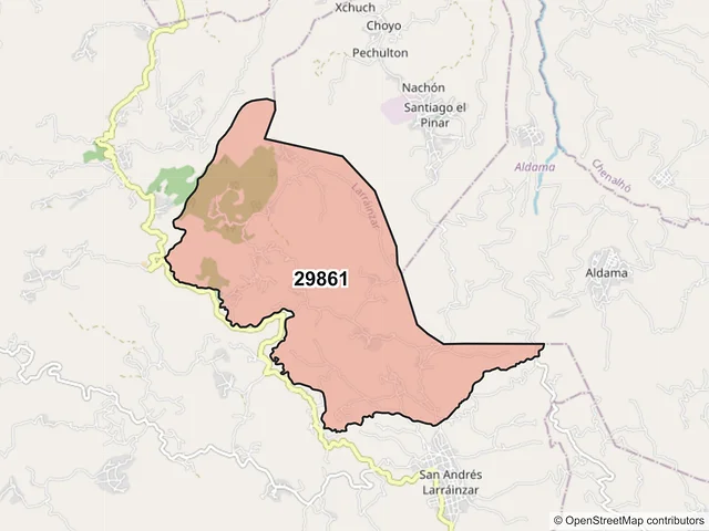 Mapa del código postal 29861, Larráinzar, Chiapas