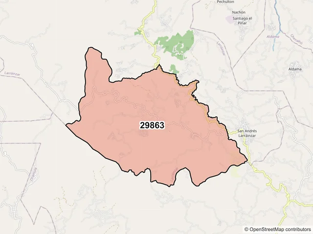 Mapa del código postal 29863, Larráinzar, Chiapas