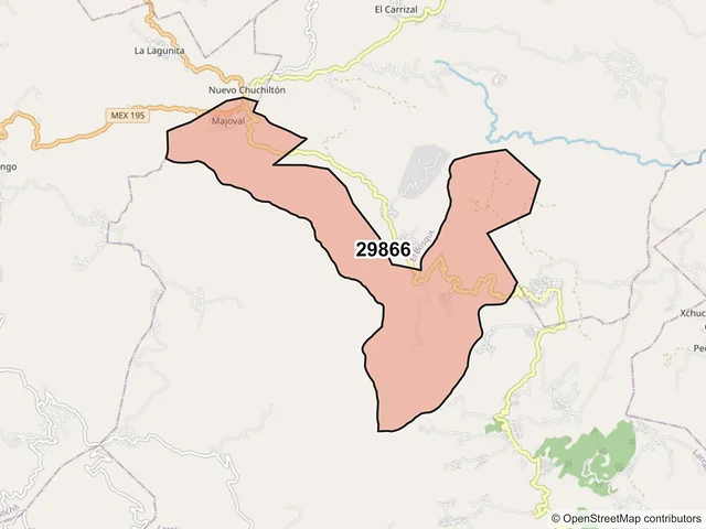Mapa del código postal 29866, Larráinzar, Chiapas
