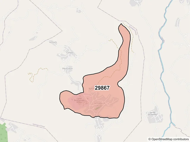 Mapa del código postal 29867, Santiago el Pinar, Chiapas
