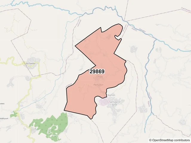Mapa del código postal 29869, Santiago el Pinar, Chiapas