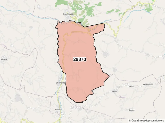 Mapa del código postal 29873, Chenalhó, Chiapas