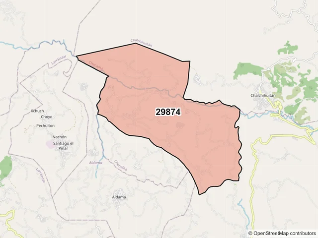 Mapa del código postal 29874, Chenalhó, Chiapas