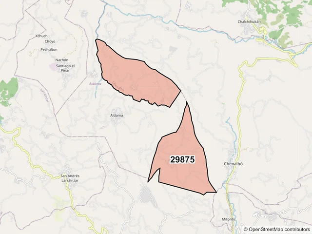 Mapa del código postal 29875, Chenalhó, Chiapas