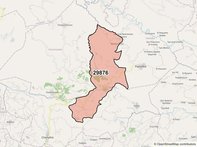 Mapa del código postal 29876, Chenalhó, Chiapas