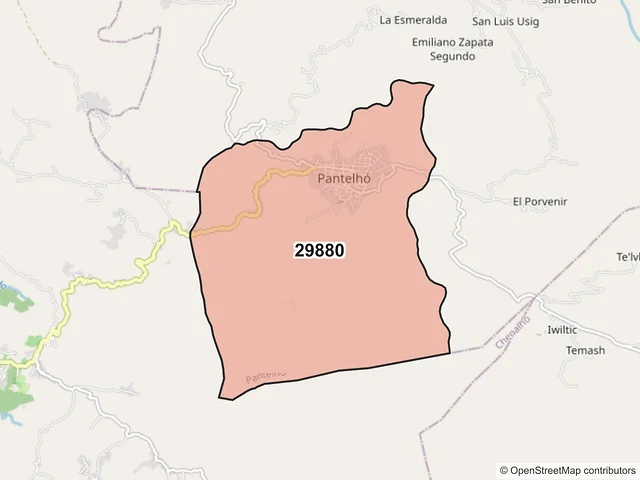 Mapa del código postal 29880, Pantelhó, Chiapas