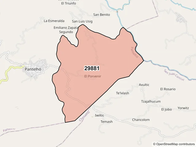 Mapa del código postal 29881, Pantelhó, Chiapas