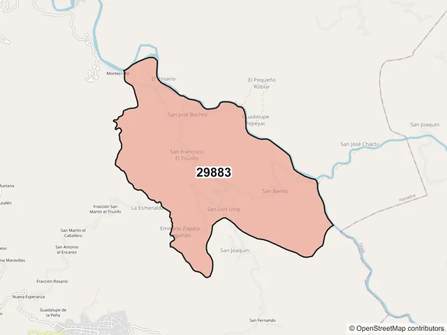 Mapa del código postal 29883, Pantelhó, Chiapas