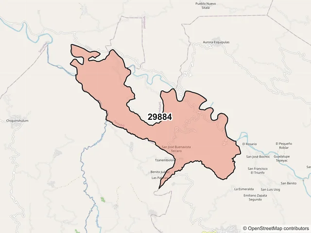 Mapa del código postal 29884, Pantelhó, Chiapas