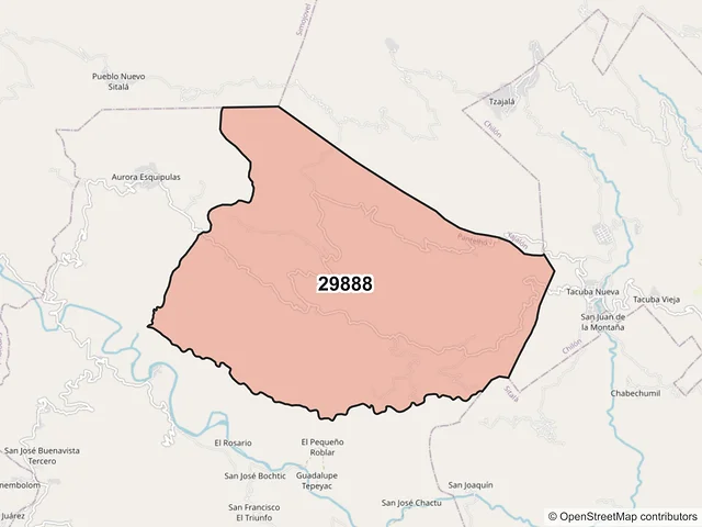 Mapa del código postal 29888, Pantelhó, Chiapas