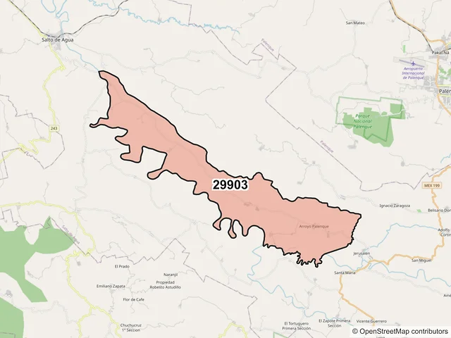 Mapa del código postal 29903, Salto de Agua, Chiapas