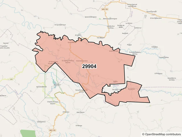 Mapa del código postal 29904, Salto de Agua, Chiapas