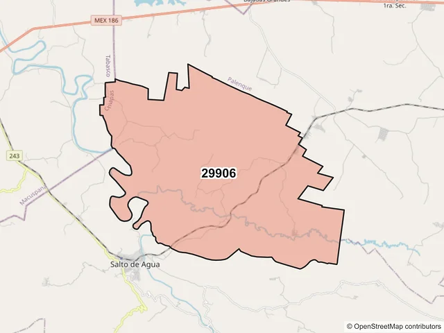 Mapa del código postal 29906, Salto de Agua, Chiapas