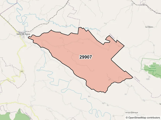 Mapa del código postal 29907, Salto de Agua, Chiapas