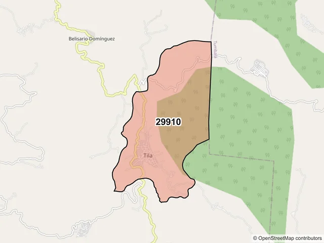 Mapa del código postal 29910, Tila, Chiapas