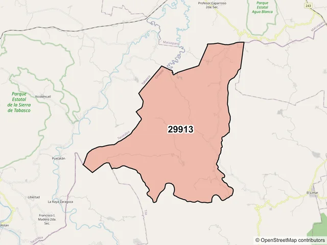 Mapa del código postal 29913, Tila, Chiapas