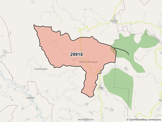 Mapa del código postal 29918, Tila, Chiapas