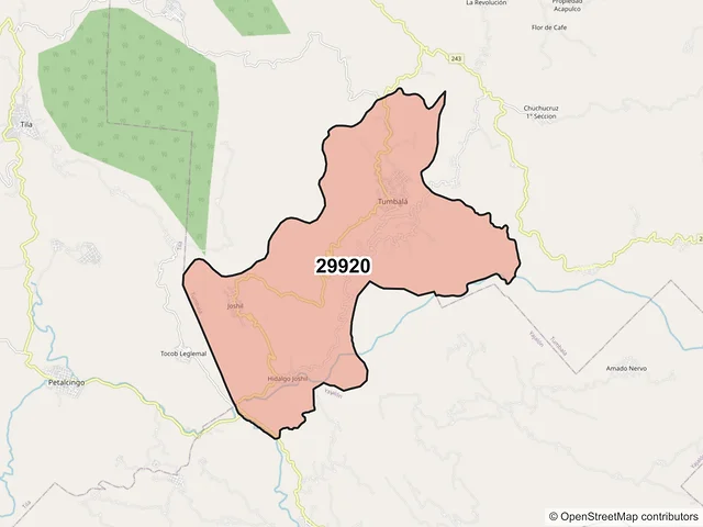 Mapa del código postal 29920, Tumbalá, Chiapas