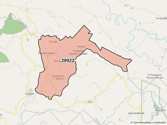 Mapa del código postal 29922, Tumbalá, Chiapas