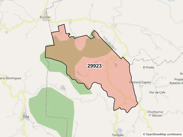 Mapa del código postal 29923, Tumbalá, Chiapas