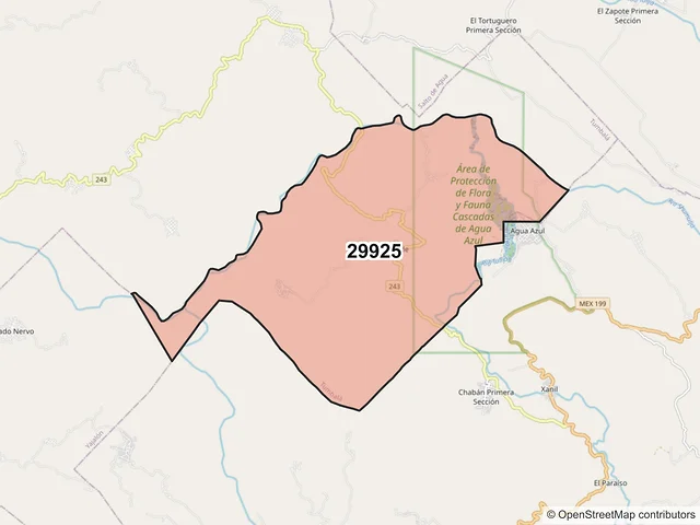 Mapa del código postal 29925, Tumbalá, Chiapas