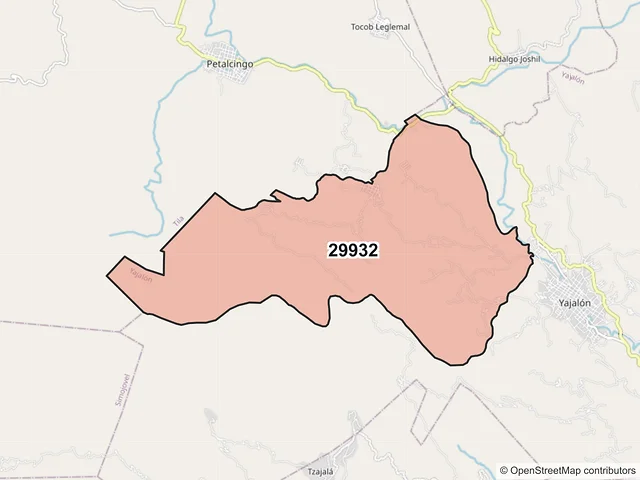Mapa del código postal 29932, Yajalón, Chiapas