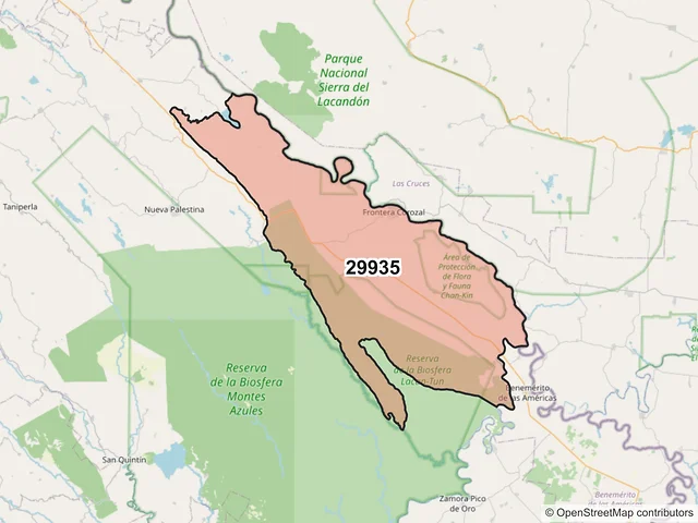 Mapa del código postal 29935, Ocosingo, Chiapas