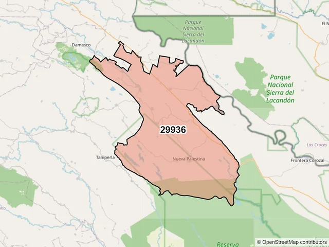 Mapa del código postal 29936, Ocosingo, Chiapas