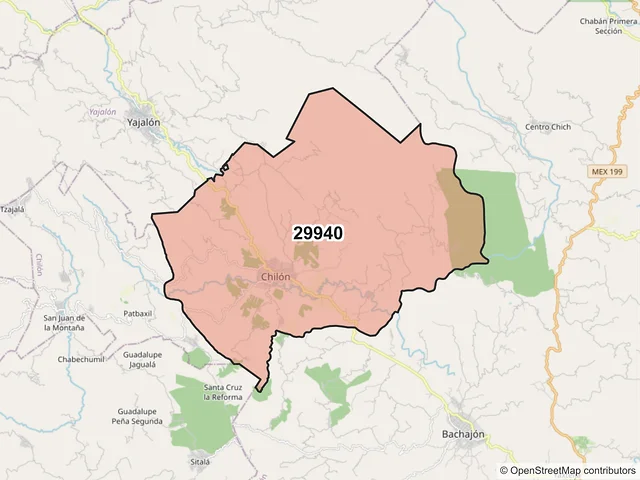 Mapa del código postal 29940, Chilón, Chiapas