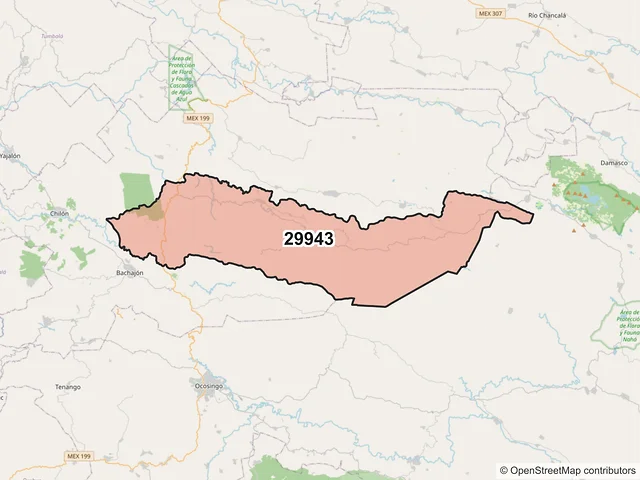 Mapa del código postal 29943, Chilón, Chiapas