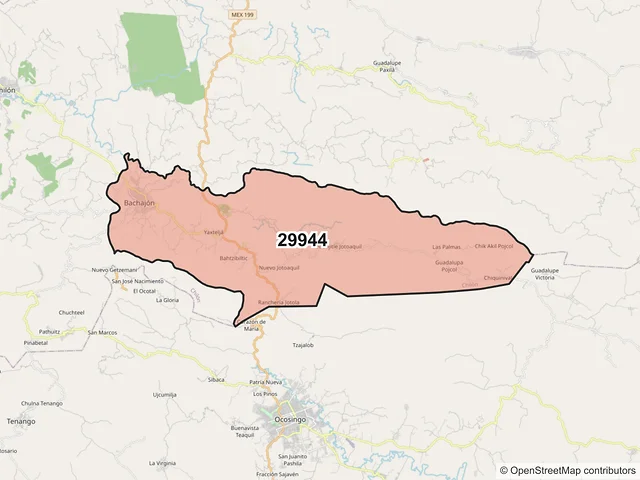 Mapa del código postal 29944, Chilón, Chiapas