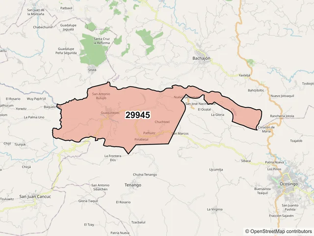 Mapa del código postal 29945, Chilón, Chiapas