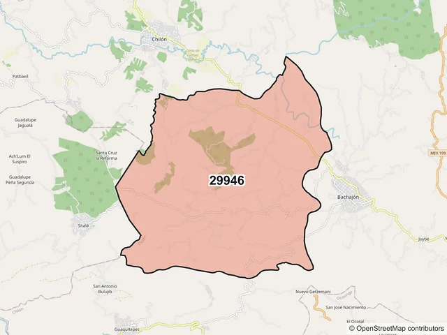 Mapa del código postal 29946, Chilón, Chiapas