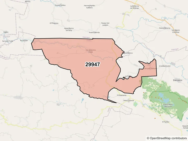 Mapa del código postal 29947, Chilón, Chiapas