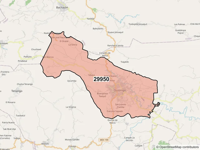 Mapa del código postal 29950, Ocosingo, Chiapas
