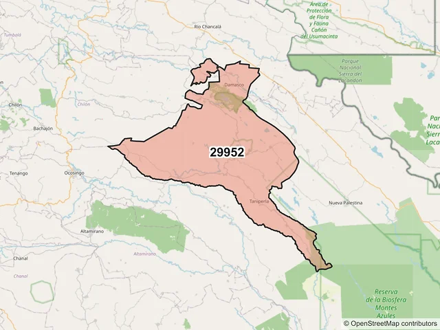 Mapa del código postal 29952, Ocosingo, Chiapas