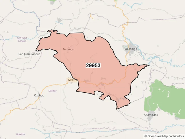 Mapa del código postal 29953, Ocosingo, Chiapas