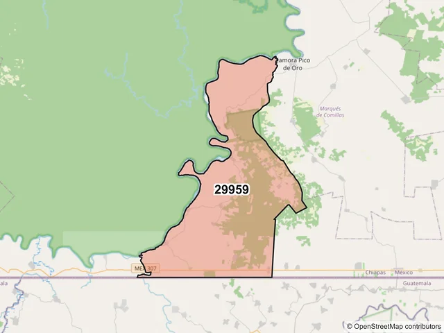 Mapa del código postal 29959, Marqués de Comillas, Chiapas