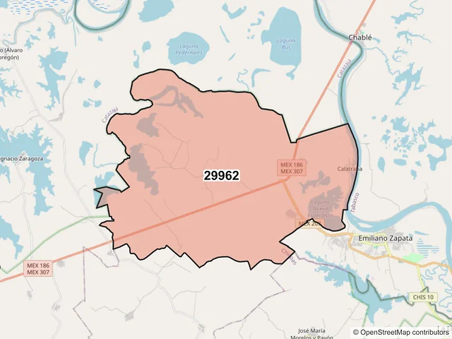 Mapa del código postal 29962, Palenque, Chiapas