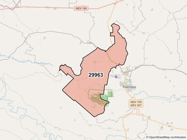 Mapa del código postal 29963, Palenque, Chiapas