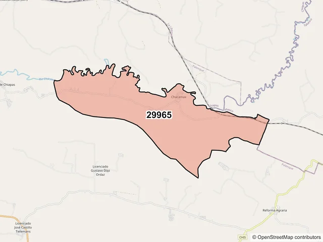 Mapa del código postal 29965, Palenque, Chiapas