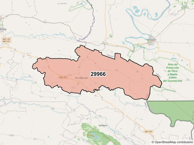 Mapa del código postal 29966, Palenque, Chiapas