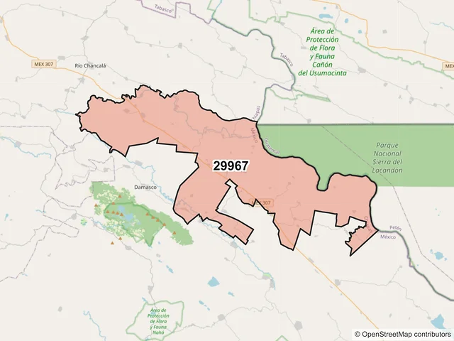 Mapa del código postal 29967, Palenque, Chiapas