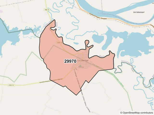 Mapa del código postal 29970, La Libertad, Chiapas