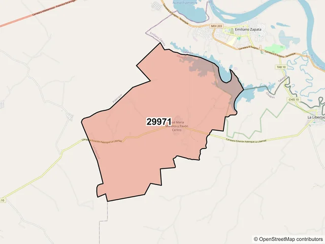 Mapa del código postal 29971, La Libertad, Chiapas