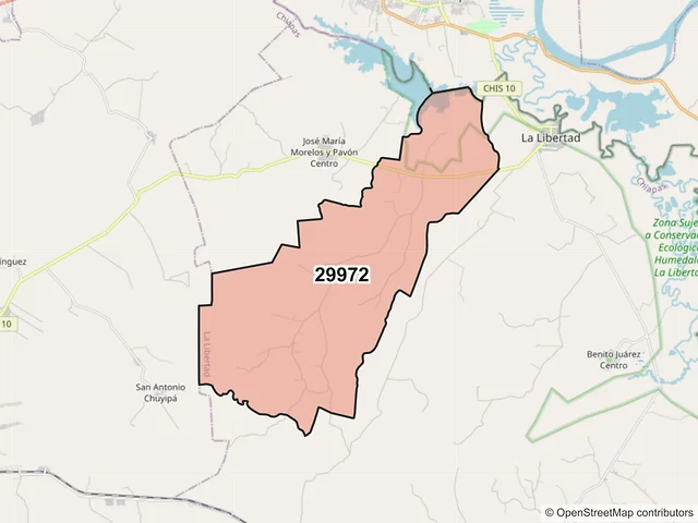 Mapa del código postal 29972, La Libertad, Chiapas