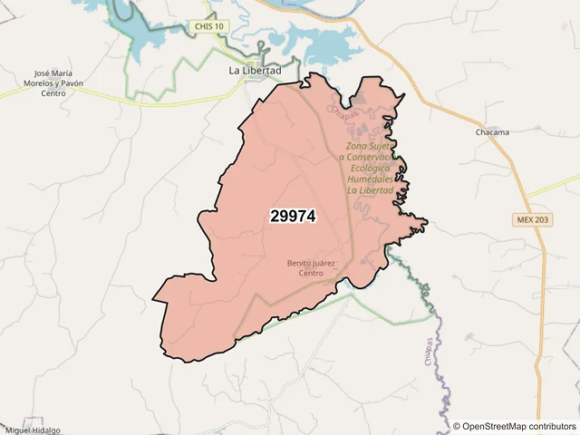 Mapa del código postal 29974, La Libertad, Chiapas